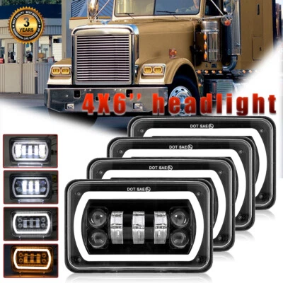 4PCS DOT 4x6" 300W LED Headlights DRL For Kenworth Freightliner FLD120 FLD112 - Image 1 of 4