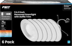 FE 5/6 in. 925 Lumens Selectable 5CCT Dimmable LED Retrofit Recessed (6-Pack) - Picture 1 of 8
