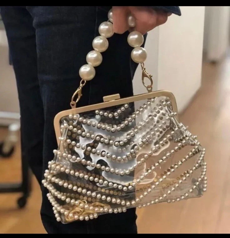 ZAC POSEN METALLIC CLEAR 带蕾丝仿珍珠框架 CLUTCH 十字架 WHIT — 第 1/4 张图片