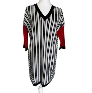 Weekend Max Mara Women’s Sweater Dress White Red Striped Knit Cozy Oversized S - Picture 1 of 11