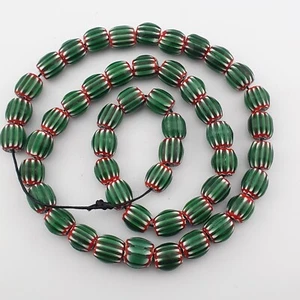 Vintage Venetian Style Glass Green Chevron Bead Strand 22 inches - Picture 1 of 21