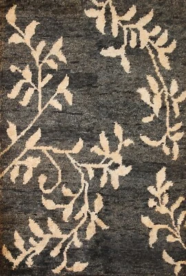 Floral Transitional Nature Print Moroccan Area Rug 6'x8' Hand-made Jute Carpet - Image 1 of 4