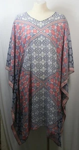 Plus size poncho style top/tunic,blue/peachmixed pattern,size1X-2X,3X-4X - Picture 1 of 1