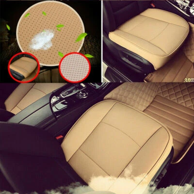 Universal Beige PU Leather Deluxe Seat Cushion Car Front Seat Cover Accessories - Image 1 of 4