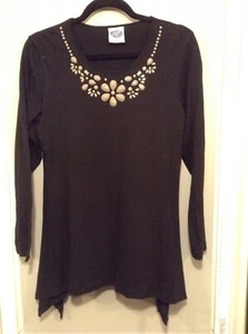 DIANE GILMAN Black Stretch Beaded Top Size 10 (S) - Picture 1 of 6