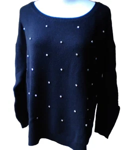 Apt.9 Women Sweater Sz M Black Boatneck Cotton/Acrylic L-Sleeve Crystal Studs - Picture 1 of 7