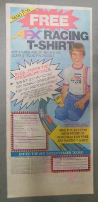 Aurora AFX Car Ad: AFX Racing T-Shirt Premium from 1978 Size 7.5 x 15 inch - Image 1 of 2