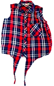 MoMoLand Sleeveless Flannel - Girls Youth Size 14 - Tie At The Waist - Picture 1 of 4