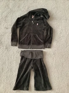 Juicy Couture Girls Brown Velour Pant (4) Hoodie(6) Track Set Dog Logo Wide Leg - Picture 1 of 9