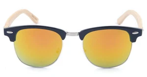 Eco Bamboo Hand Made Mens Womens Classic Gold/Red Clubmaster Wayfay Sunglasses - Picture 1 of 12