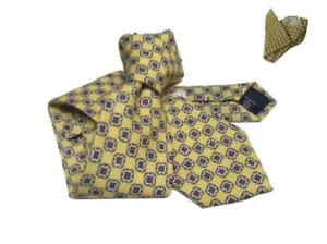 Corbata Lana Hombre Amarillo Con Dibujos Beige Azul Y Dispo Paño Combinado - Imagen 1 de 3