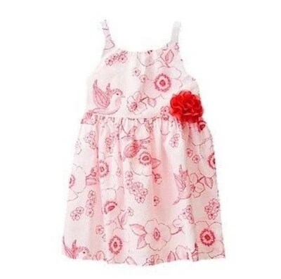 Vestido Crazy 8 sem mangas pássaro estampa floral roseta vermelha tamanho 6-12M branco novo com etiquetas - Imagem 1 de 2