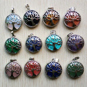 Verschiedene Naturstein Legierung Lebensbaum Anhänger Schmuck Großhandel 12 Stck. - Bild 1 von 3
