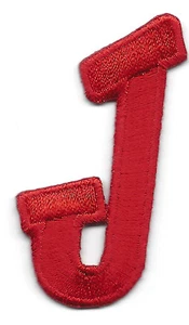 LETTERS - Red Script 2" Letter "J" - Iron On Embroidered Applique - Picture 1 of 1