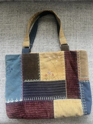 VTG Y2K Patchwork Bag Corduroy Purse Floral Embroidered Granny Indue Hipster - Image 1 of 4