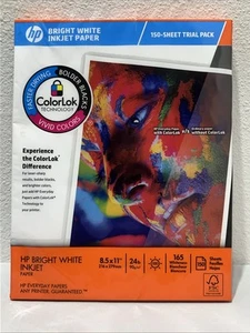 HP Inkjet Colorlok Paper Bright White 24lb 8.5 x 11 White 150/Pack NEW! - Afbeelding 1 van 6