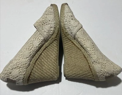 Size 7.5 Size 7 1/2 Wedge Peep Toe Crochet Heel Beige Madden Girl Slip On - Image 1 of 4