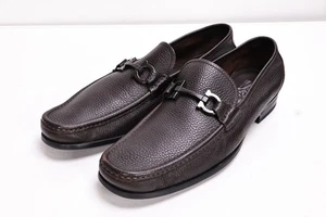Salvatore Ferragamo "Grandioso" Brown Pebbled Bit Loafer Size 11.5 D - Picture 1 of 10