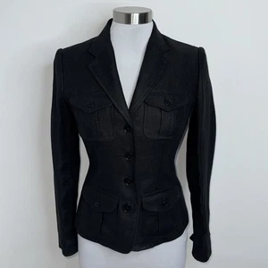 Ralph Lauren Womens suit Jacket Coat Black Linen Sz 2 pockets coarse weave - Bild 1 von 12