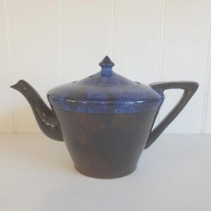 Vintage Elite Pottery Blue & Brown Glazed Mottled 1 Liter Teapot - Picture 1 of 16