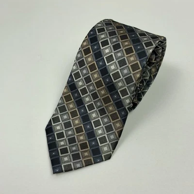 NUEVO Corbata Calvin Klein 100% Seda XLong Azul Dorado Negro Gris Plata Patrón Cuadrado Foto 1 de 4