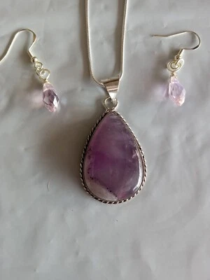 Juego de collar de amatista en plata de ley 925. 18 pulgadas. Pendientes de cristal Foto 1 de 4