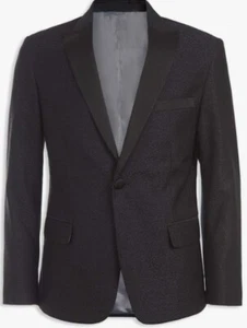 NEW Calvin Klein Boy's Stretch Blazer Suit Jacket 14 Slim Fit Deep Black Shimmer - Picture 1 of 2