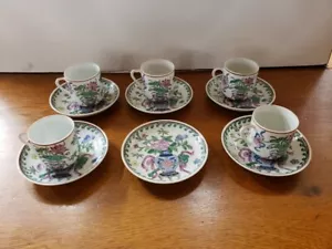 Juego de tazas y platillos chinos Famille Rose porcelana Demitasse con motivo floral - Imagen 1 de 7