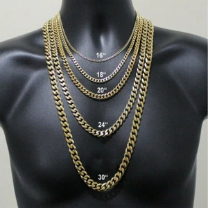 3/5/7/9/11mm Gold Plated Stainless Steel Curb Cuban Chain Necklace/Bracelet Men - Picture 1 of 17