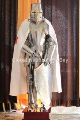 Medieval Knight Templar Armor Suit Full Costume Perfect with Suit Stand - Image 1 of 4