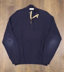 Brunello Cucinelli Navy Blue Cotton Sweater Cableknit 1/4 Snap Closure Pullover - Picture 1 of 12