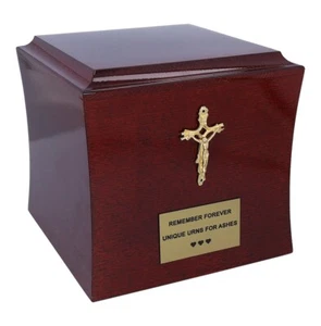 Wood box for ashes Personalise ashes urn Modern Religiuos urn with cross - Picture 1 of 5
