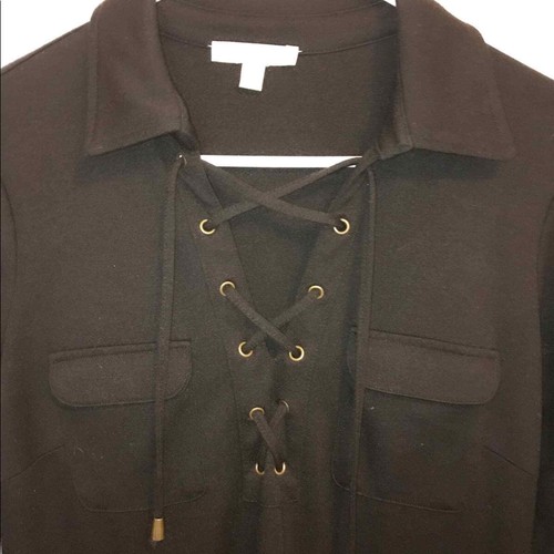 VETEMENTS Abito Spense donna 4 nero elasticizzato passante cravatta colletto pullover versatile midi