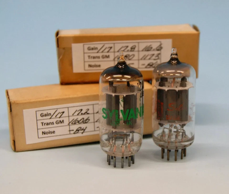 2 Placas Largas Grises Sylvania 12AU7A ECC82 Halo Getter Maxi-Pre-Probado Nuevo de Lote Antiguo, bn3618 Foto 1 de 4