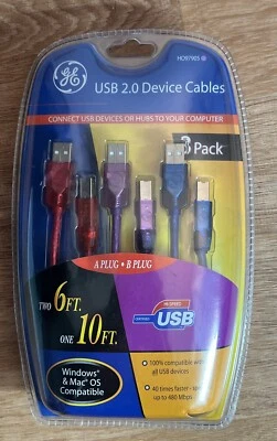 GE USB 2.0 Device Cables (3 Pack) – #HO97905 – New/Sealed NOS - Image 1 of 4