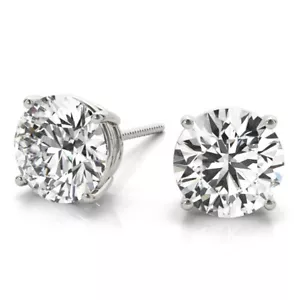 Diamond Stud Earrings E VS2 2 Ct Round HPHT Certified Lab Created 14K White Gold - Picture 1 of 13