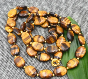 Long 36'' 13x18mm Genuine Yellow Tiger's Eye Oval Gemstone Beads Necklace - Picture 1 of 6