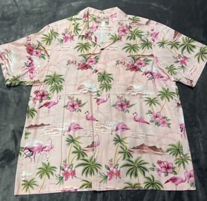 Vintage Mens Hawaiian Shirt XLarge Pink Flamingo - Picture 1 of 5