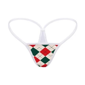 Womens Mini Thong Micro G-string Panties Christmas Bikini Underwear Plaid L - Picture 1 of 3