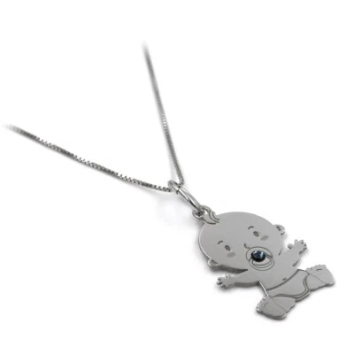 Collana Con Ciondolo Bebè Boy Con Ciuccio In Zircone Azzurro in Argento 925 - Immagine 1 di 3