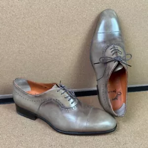 Santoni Valero Oxford Dress Shoes Size 9 US Light Brown / Tan / Grey Leather - Picture 1 of 10
