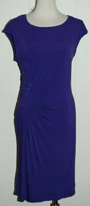 Boston Proper Rayon Str Purple Embroidered Flower Waist Cap Sleeve Dress Small - Picture 1 of 4