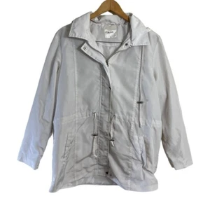 Blair White Hooded Windbreaker Jacket Size Medium Full Zip Drawstring Waist - Picture 1 of 5