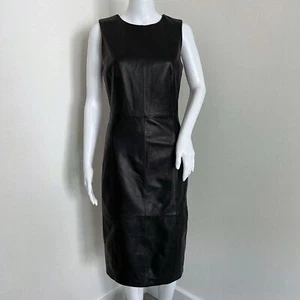 Antonio Melani Women's Leather Dress Size 2 Black Sleeveless LBD Sleek Sexy Chic - Picture 1 of 8