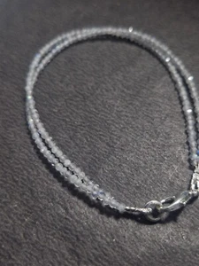 Gray Labradorite Gemstone 2/3 mm Beads 925 Silver 10" 2 Layer String Bracelets - Picture 1 of 8