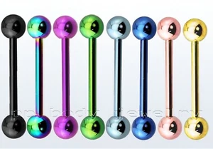 PAIR Anodized Surgical Steel Nipple Ring & Tongue Ring Barbell 14G 1/2"- 7/8" - Picture 1 of 10