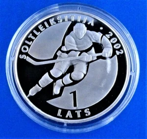 OLYMPIC GAMES Latvia 1 lats 2001 (PROOF) "Ice Hockey player Olympics salt lake - Picture 1 of 6