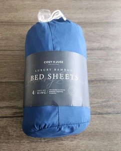 Cosy House Luxury Bamboo Blue Anti Microbial Cooling King Size Sheet Set New - Picture 1 of 2