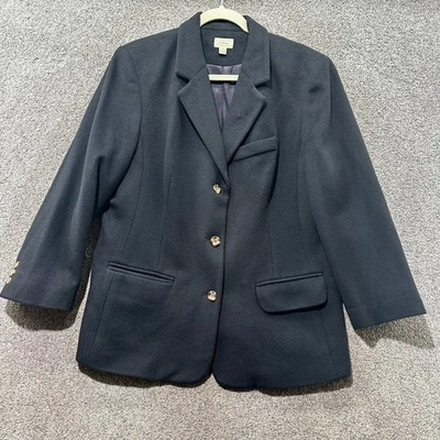 LL Bean Blazer Jacket Women 16P Black Wool Cashmere 3 Button Business Career - Image 1 of 4