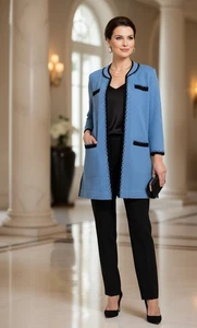 Cardigan donna Misook blu nero maglione spalla imbottito stile elegante M - Foto 1 di 7